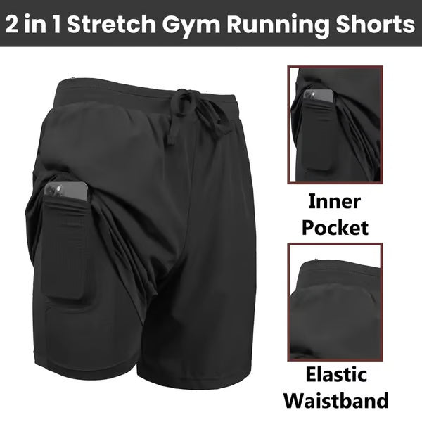 3 Pack Discount!🔥Men's 2 in 1 Stretch Active Quick Dry Gym Running Shorts With Liner