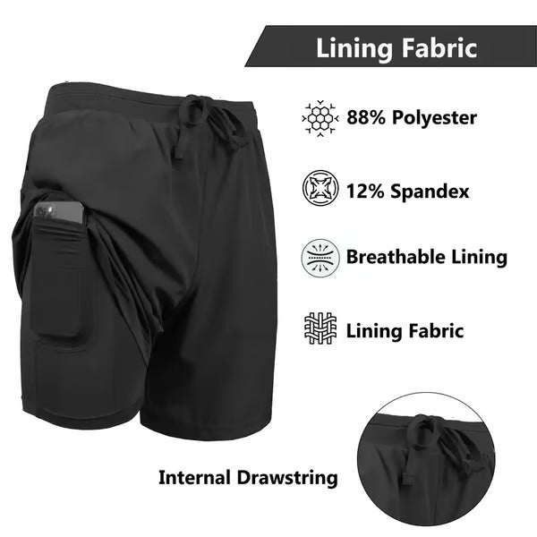 3 Pack Discount!🔥Men's 2 in 1 Stretch Active Quick Dry Gym Running Shorts With Liner
