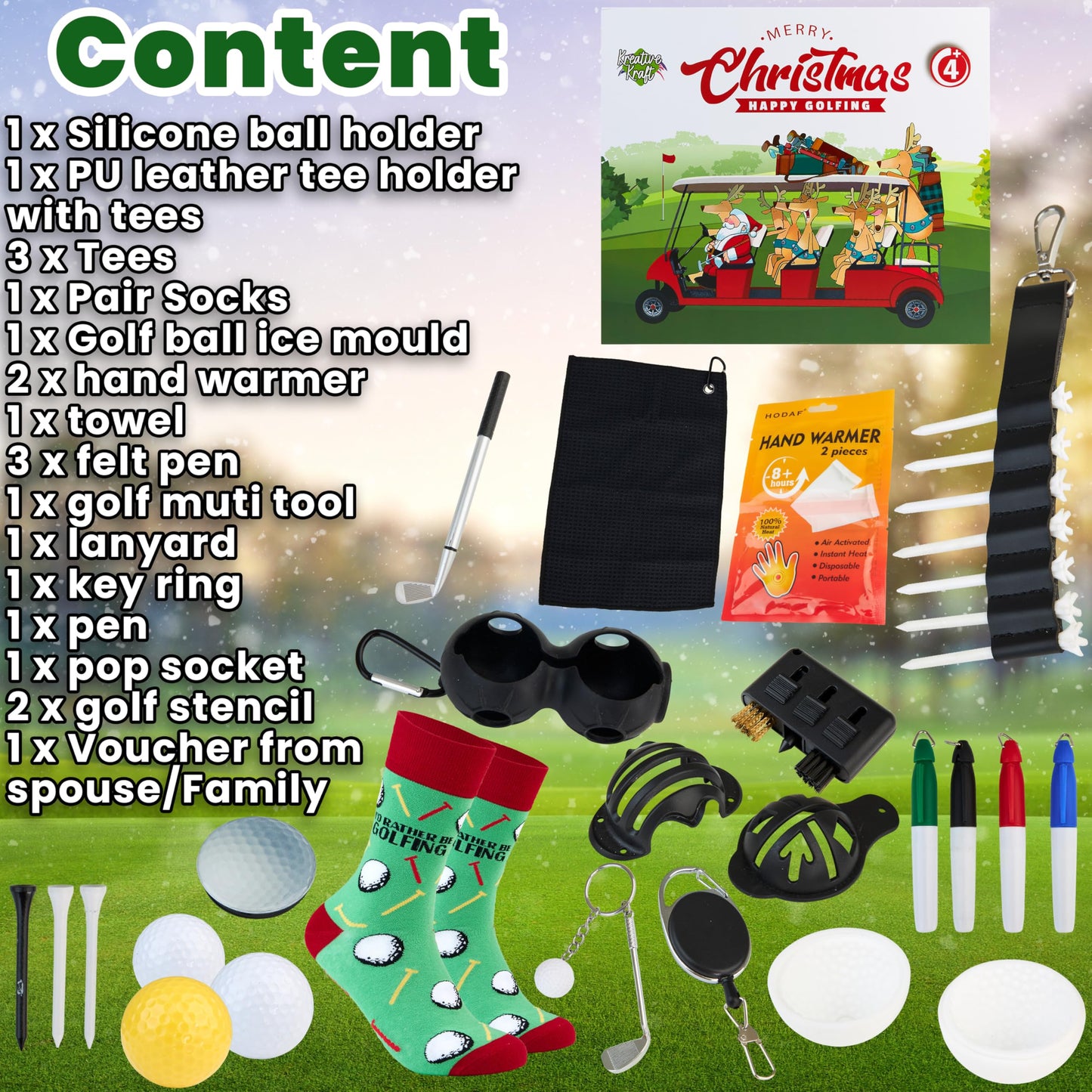 Golf Advent Calendar 2025 for Men Adults Christmas Countdown Calendar 24 Mini Golf Surprises Socks Novelty Fun Gifts Dad Lovers