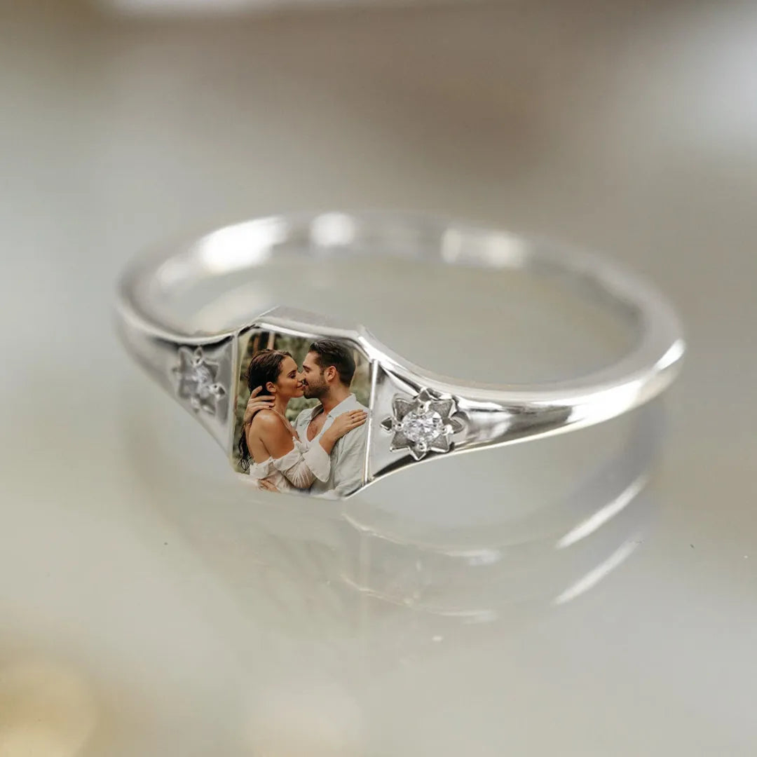Personalized Birthstone Photo Ring 2 Photo Colors Custom Jewelry Perfect Gift for Her Valentine's Day Gifts