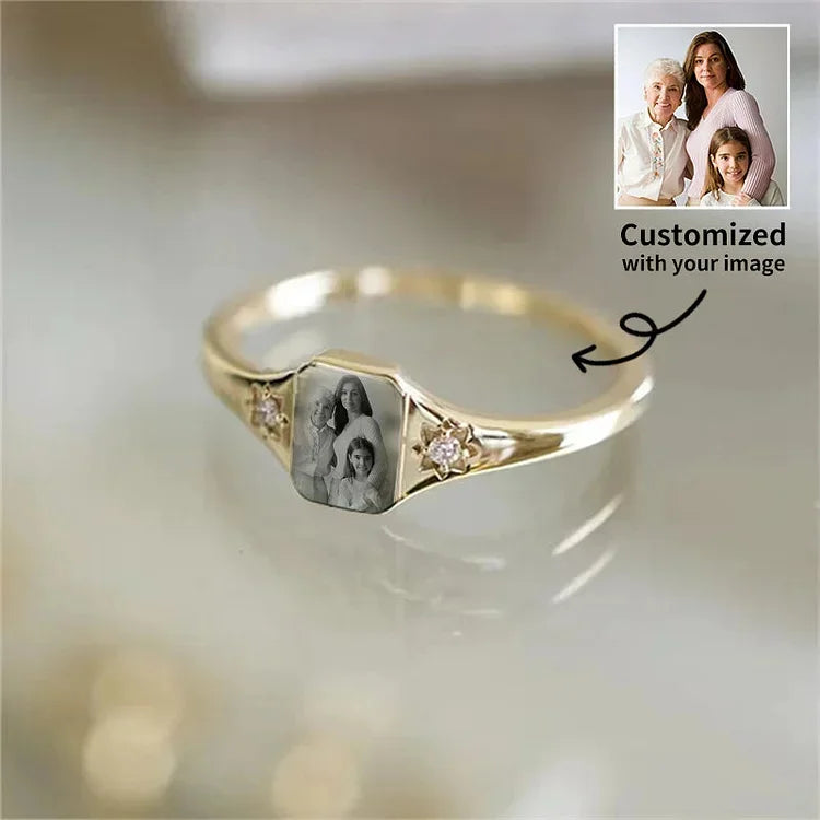 Personalized Birthstone Photo Ring 2 Photo Colors Custom Jewelry Perfect Gift for Her Valentine's Day Gifts