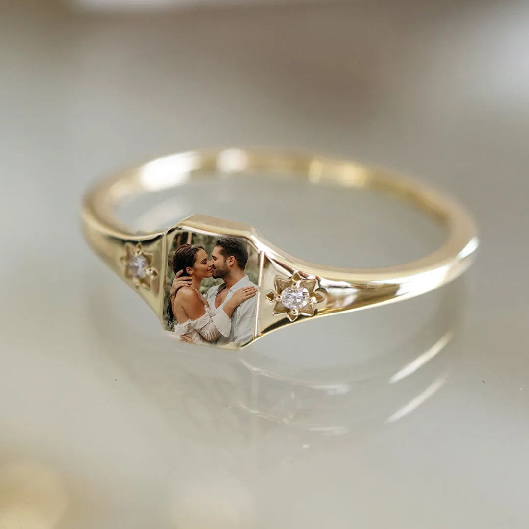 Personalized Birthstone Photo Ring 2 Photo Colors Custom Jewelry Perfect Gift for Her Valentine's Day Gifts