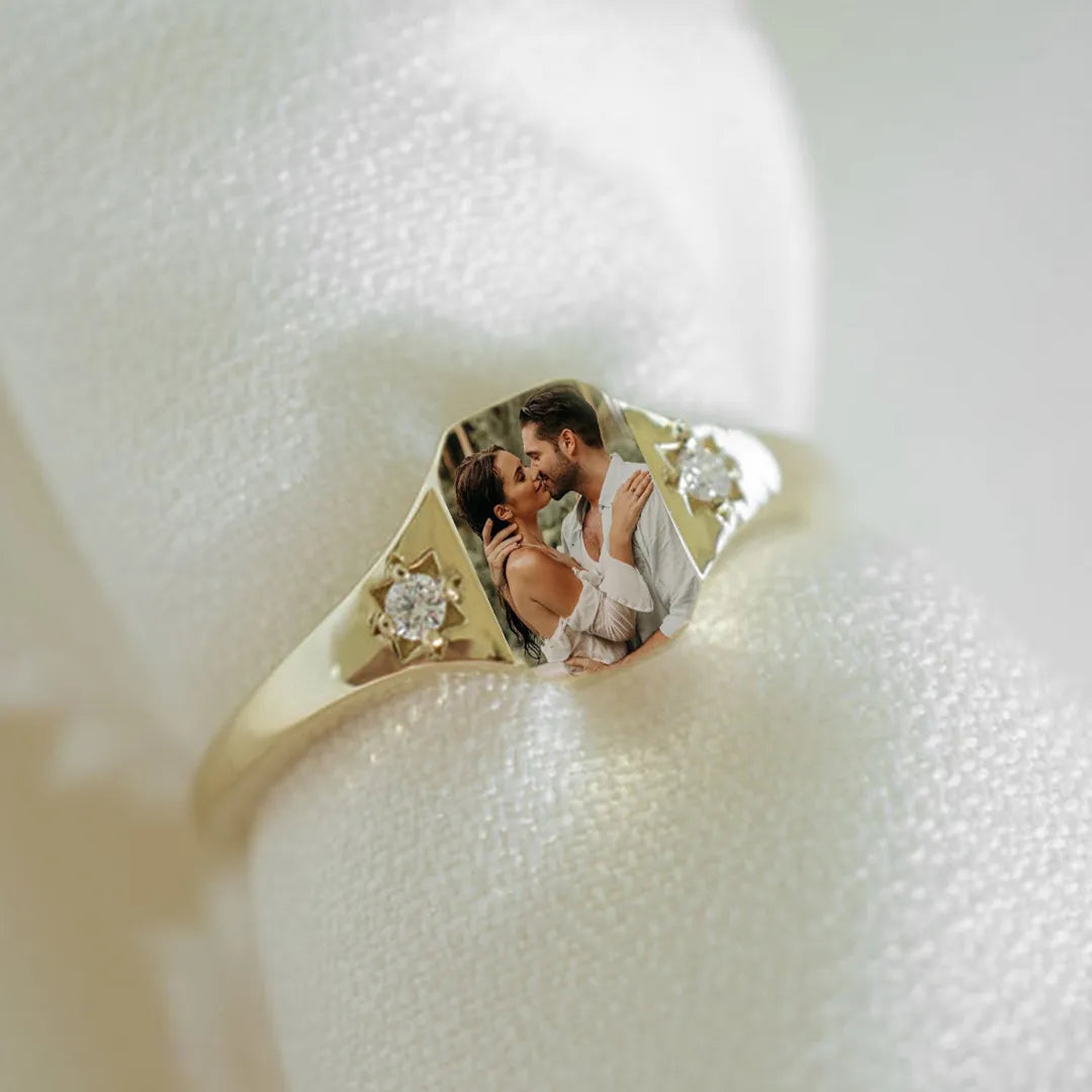 Personalized Birthstone Photo Ring 2 Photo Colors Custom Jewelry Perfect Gift for Her Valentine's Day Gifts
