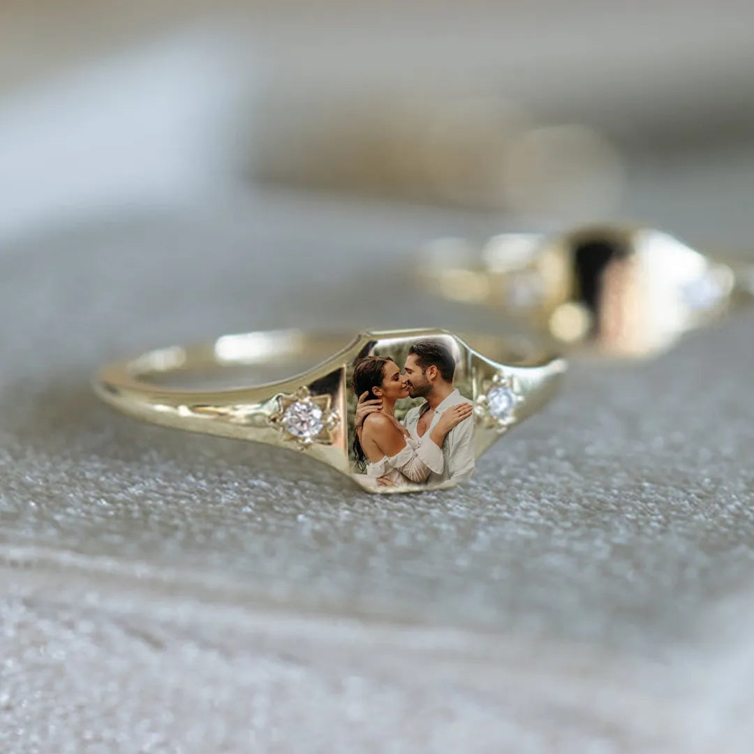 Personalized Birthstone Photo Ring 2 Photo Colors Custom Jewelry Perfect Gift for Her Valentine's Day Gifts