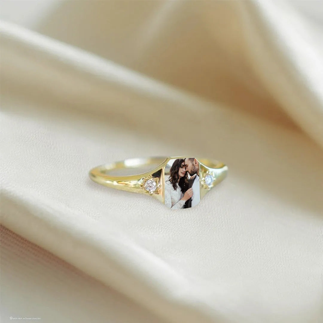 Personalized Birthstone Photo Ring 2 Photo Colors Custom Jewelry Perfect Gift for Her Valentine's Day Gifts