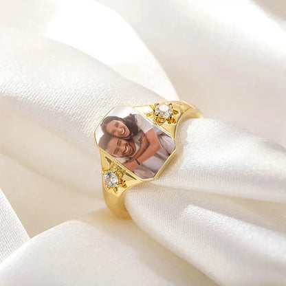 Personalized Birthstone Photo Ring 2 Photo Colors Custom Jewelry Perfect Gift for Her Valentine's Day Gifts