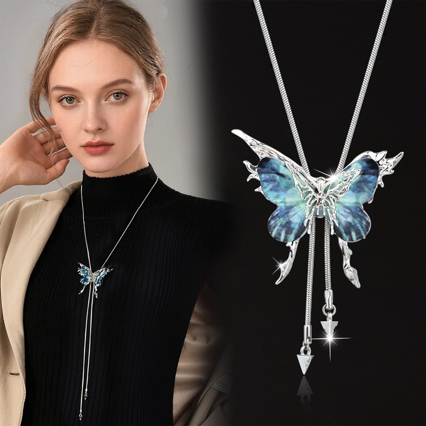 Butterfly Cage Sweater Necklace Replaceable Butterfly Pull-out Necklace Women's Clavicle Chain Sweater Chain