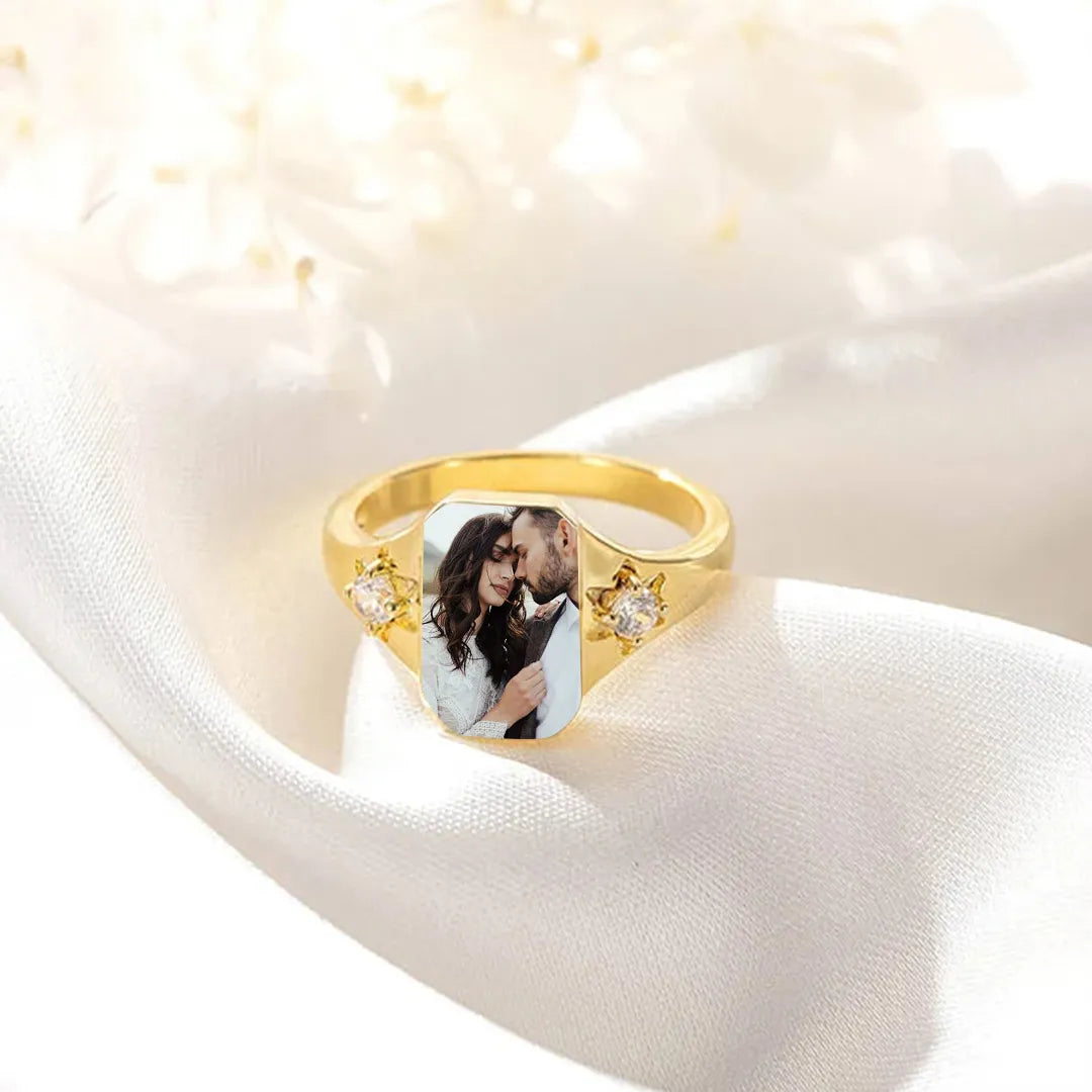 Personalized Birthstone Photo Ring 2 Photo Colors Custom Jewelry Perfect Gift for Her Valentine's Day Gifts