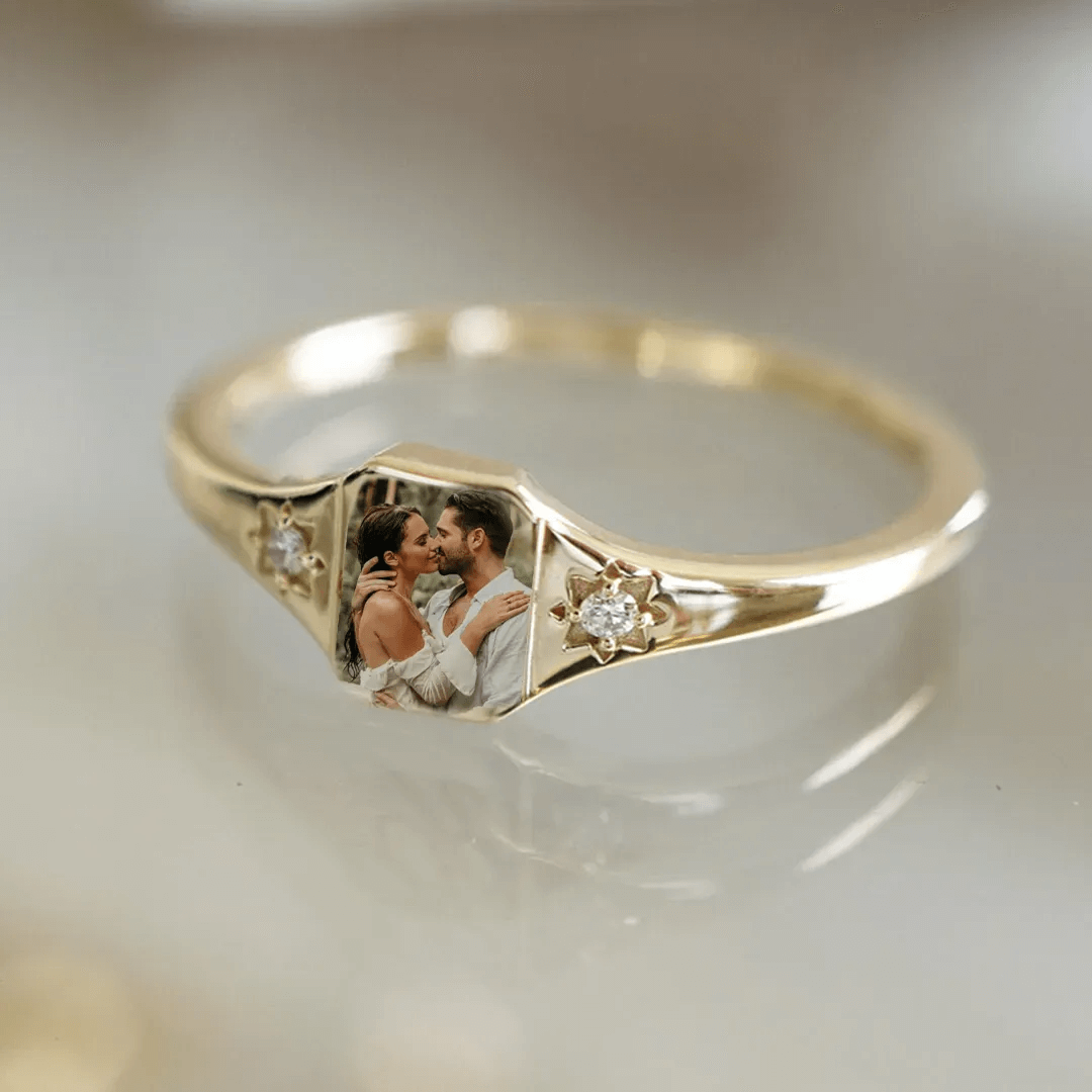 Personalized Birthstone Photo Ring 2 Photo Colors Custom Jewelry Perfect Gift for Her Valentine's Day Gifts