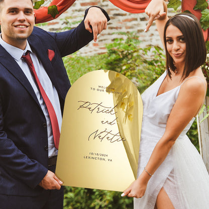 Personalized Arched Wedding Sign Gold Mirror Welcome Sign Gift for Wedding