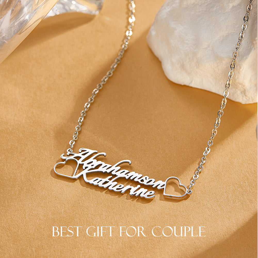 Personalized Name Necklace with Two Love Hearts Wedding Gift for Bride