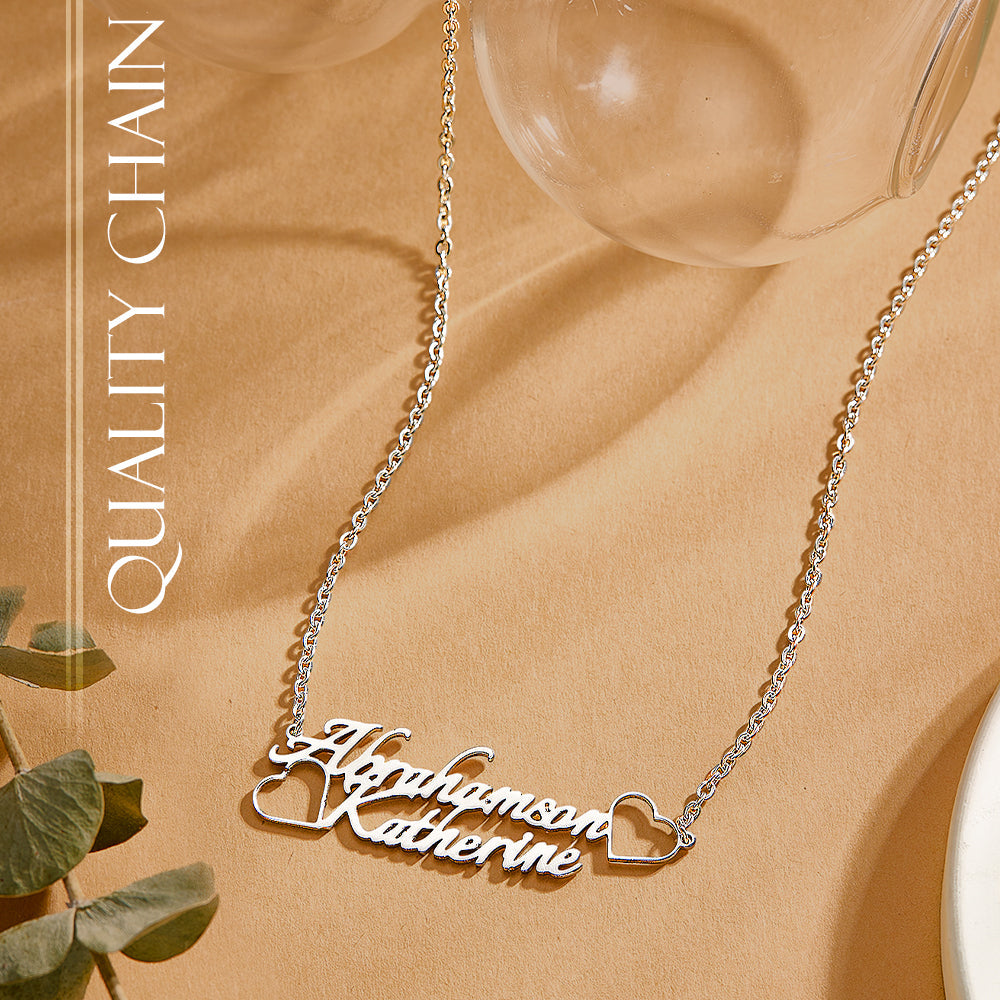 Personalized Name Necklace with Two Love Hearts Wedding Gift for Bride