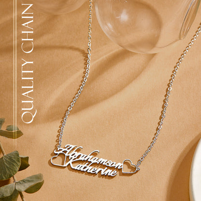 Personalized Name Necklace with Two Love Hearts Wedding Gift for Bride