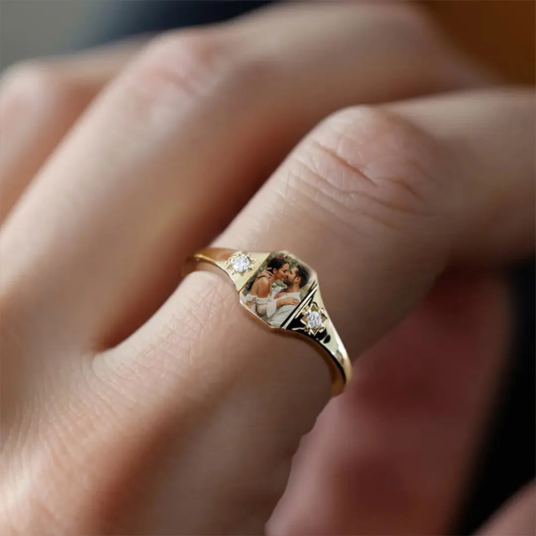 Personalized Birthstone Photo Ring 2 Photo Colors Custom Jewelry Perfect Gift for Her Valentine's Day Gifts