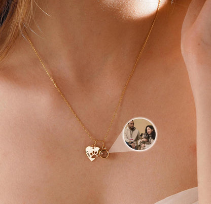 Custom Photo Projection Necklace Heart-Shaped Paw Name Projection Necklace Jewelry With Custom Pictures Inside Pet Memorial Gift