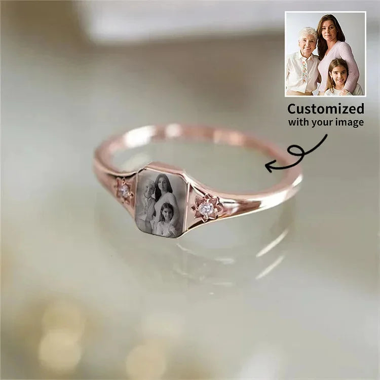 Personalized Birthstone Photo Ring 2 Photo Colors Custom Jewelry Perfect Gift for Her Valentine's Day Gifts