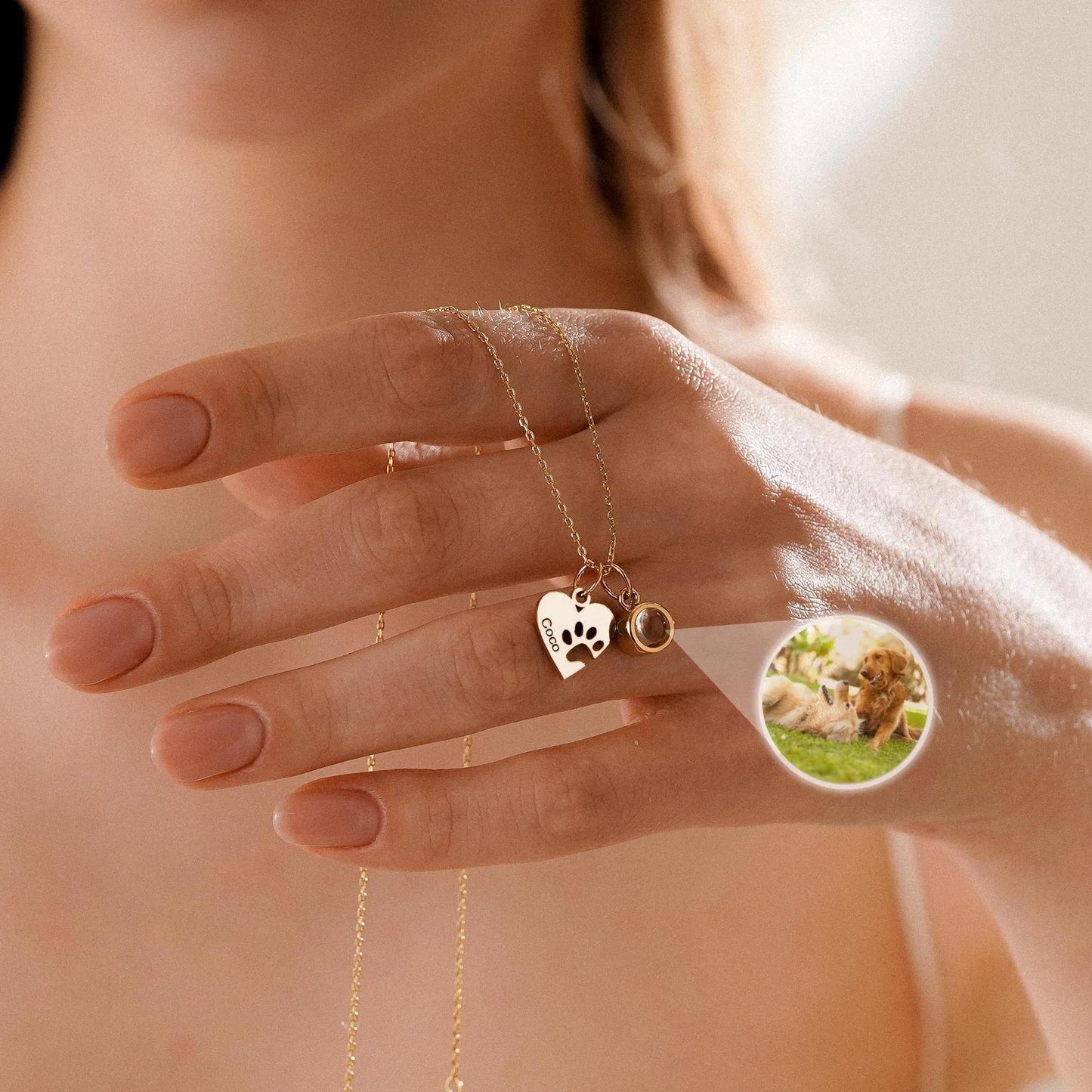 Custom Photo Projection Necklace Heart-Shaped Paw Name Projection Necklace Jewelry With Custom Pictures Inside Pet Memorial Gift