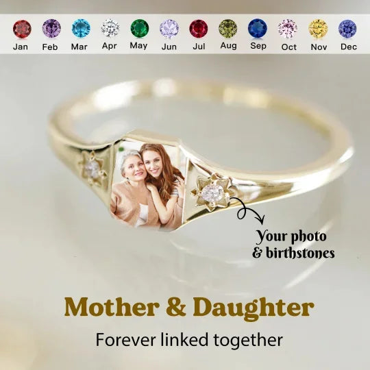 Personalized Birthstone Photo Ring 2 Photo Colors Custom Jewelry Perfect Gift for Her Valentine's Day Gifts